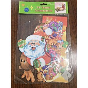 15” Christmas Paper Die Cut Decoration Santa Sleigh Centerpiece Holiday Retro